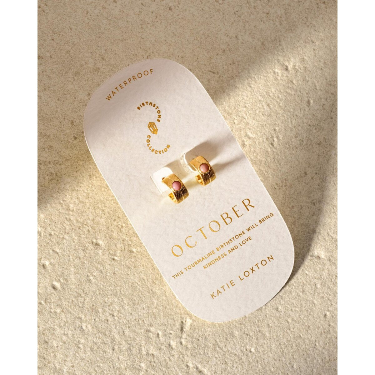 'October' Waterproof Gold Birthstone Hoop Earrings