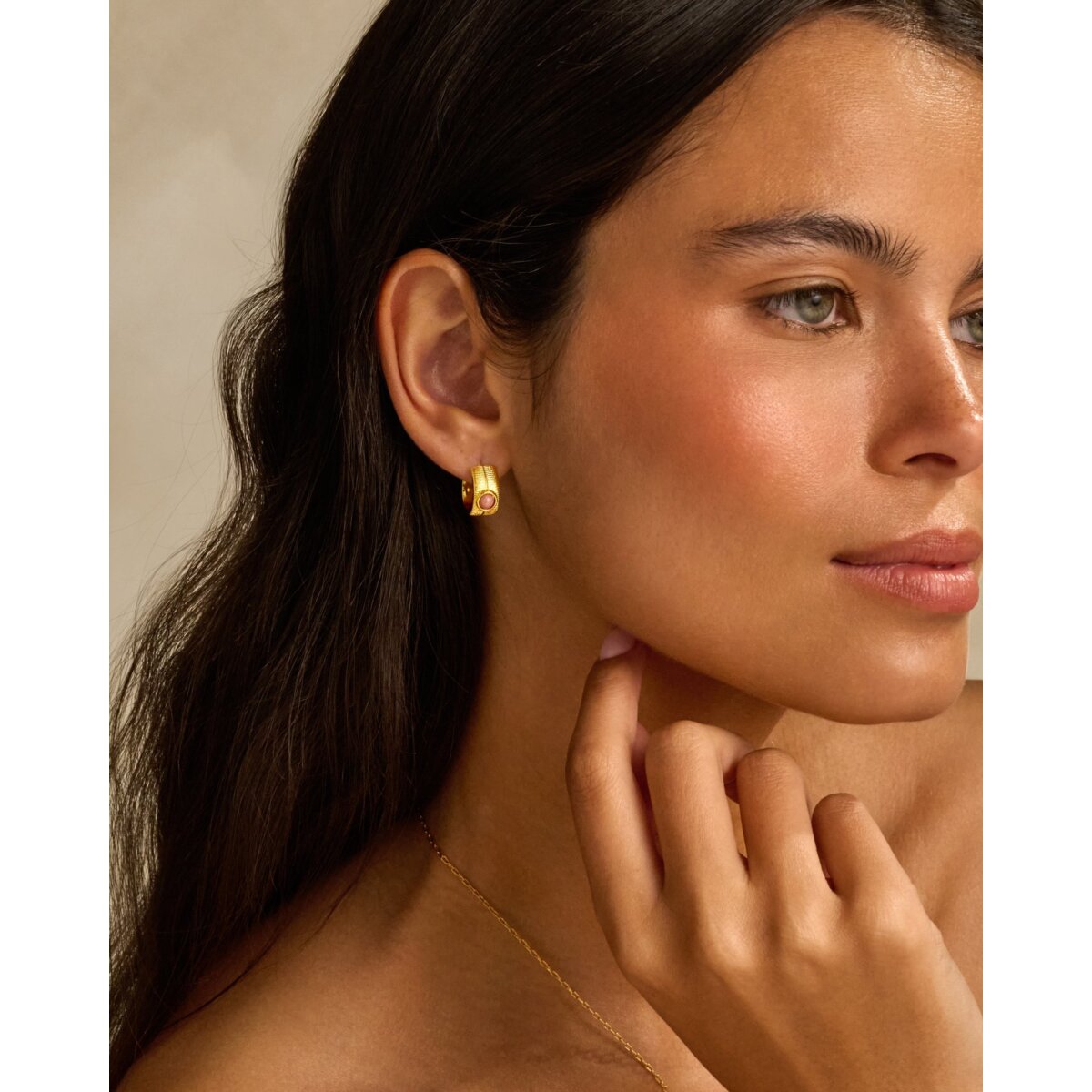 'October' Waterproof Gold Birthstone Hoop Earrings