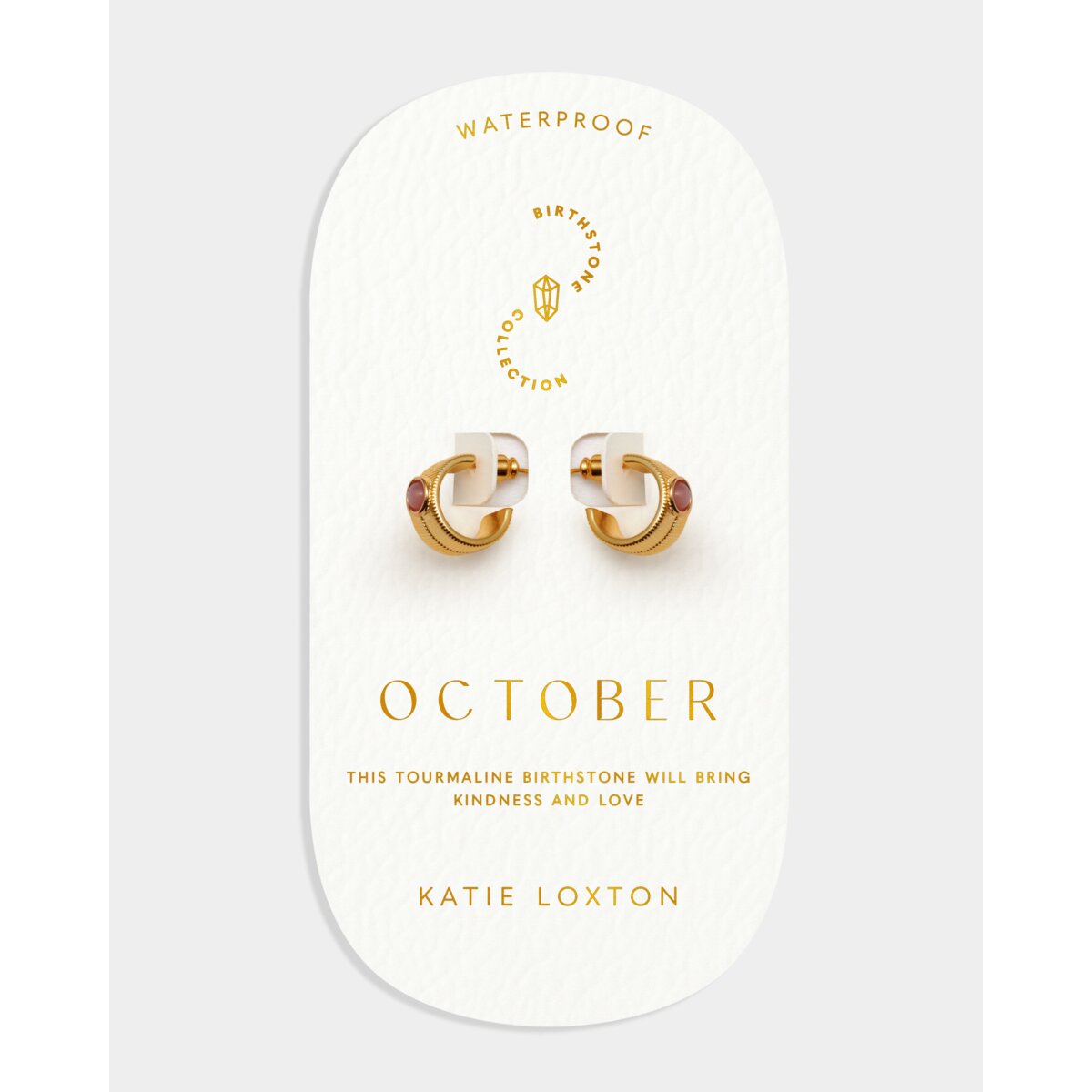 'October' Waterproof Gold Birthstone Hoop Earrings