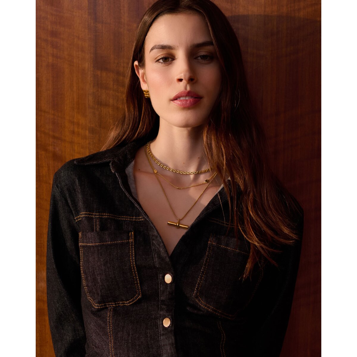 Themis Waterproof Gold T-Bar Necklace