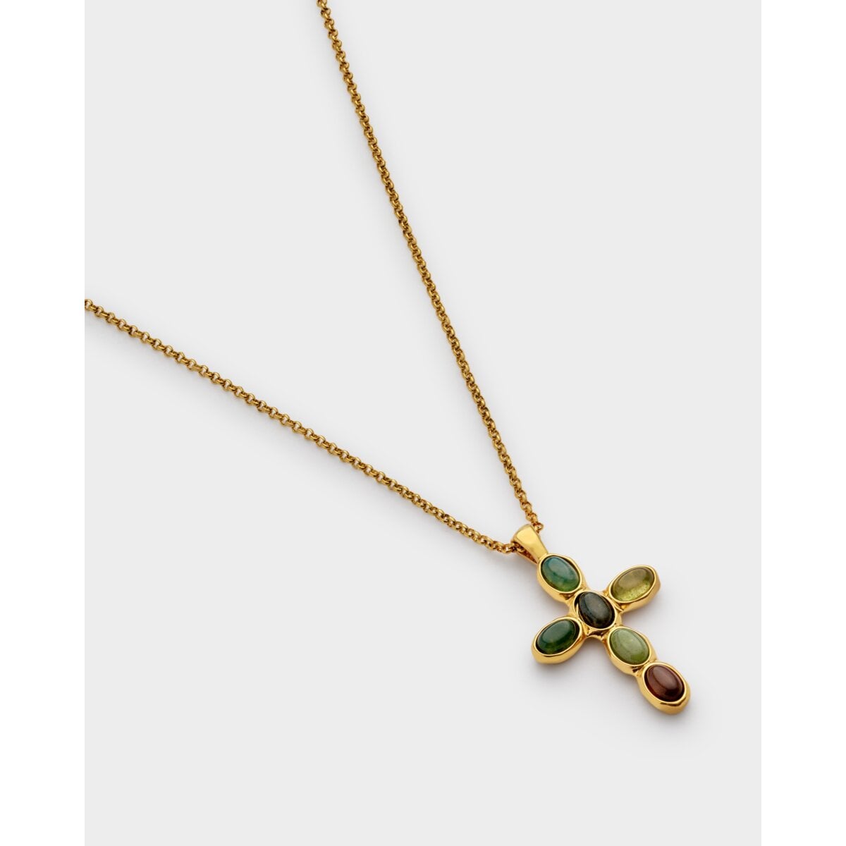 Stone Cross Waterproof Gold Necklace
