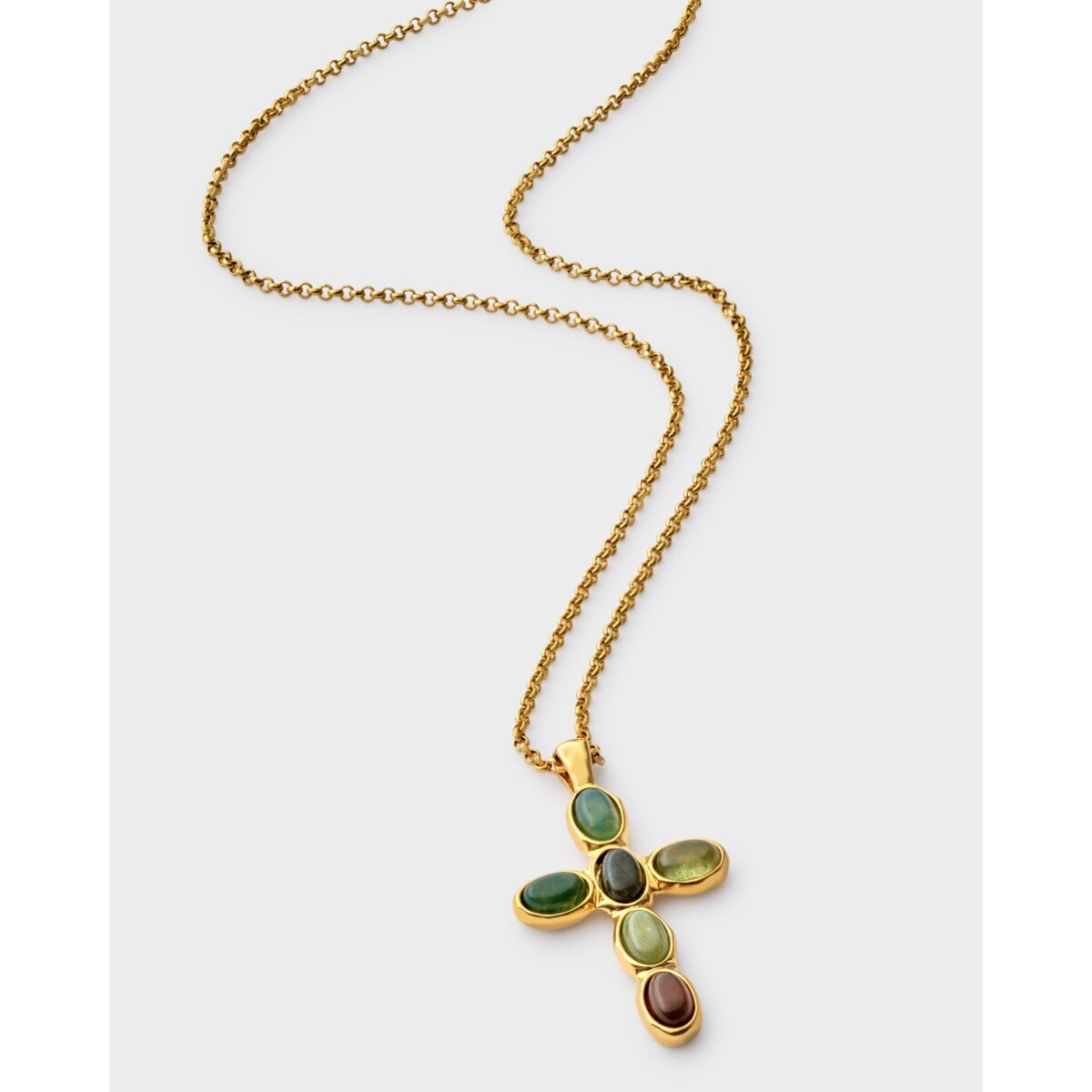 Stone Cross Waterproof Gold Necklace