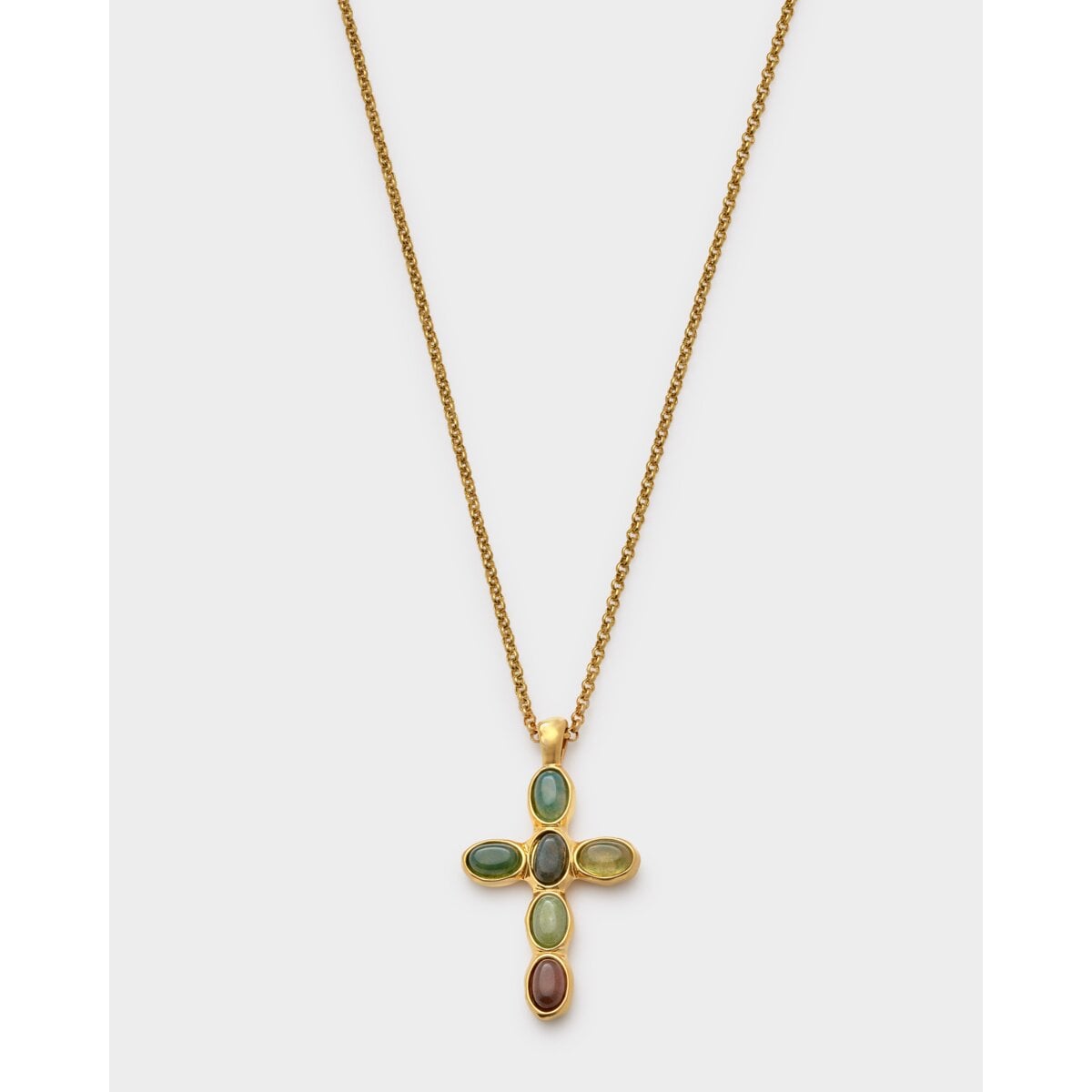 Stone Cross Waterproof Gold Necklace