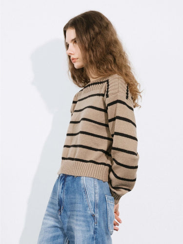 Large Collar Striped Contrast Colour Sweater - MarramTrading.com