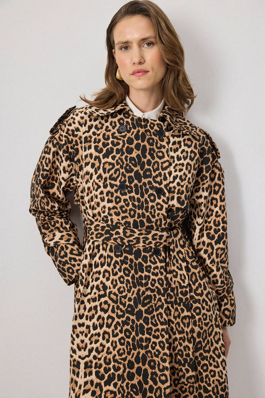 LEPOARD PATTERNED DOUBLE BREASTED TRENCH COAT - MarramTrading.com