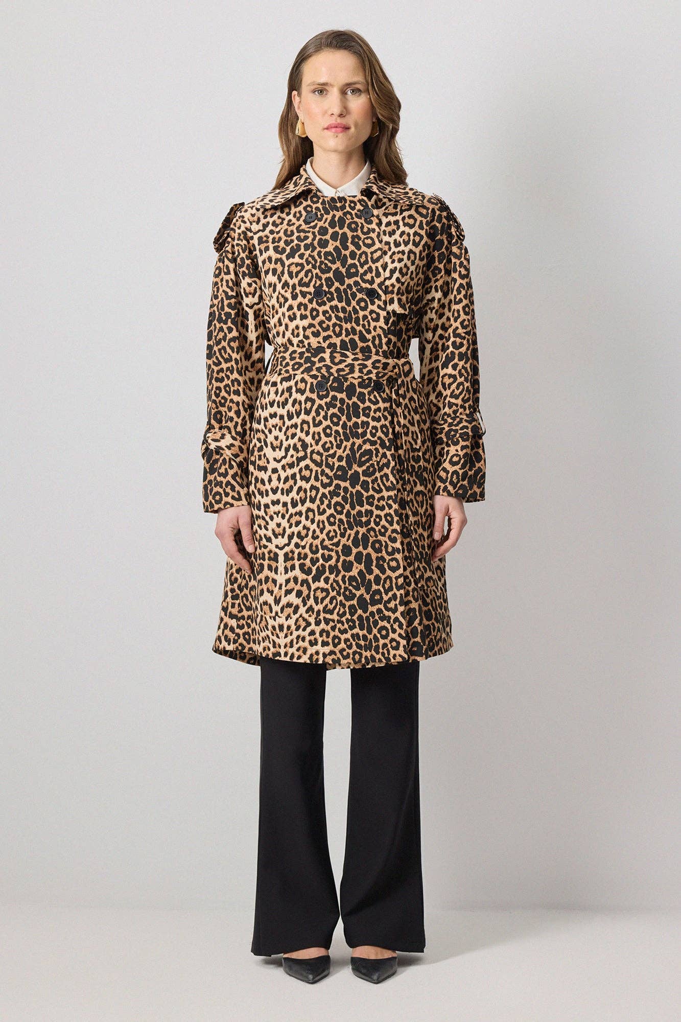 LEPOARD PATTERNED DOUBLE BREASTED TRENCH COAT - MarramTrading.com