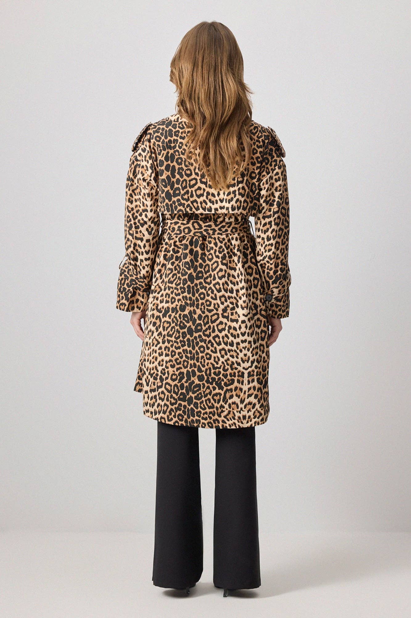 LEPOARD PATTERNED DOUBLE BREASTED TRENCH COAT - MarramTrading.com