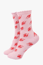 Load image into Gallery viewer, Light Pink Red Lobster Glitter Socks with Scalloped Cuff - MarramTrading.com
