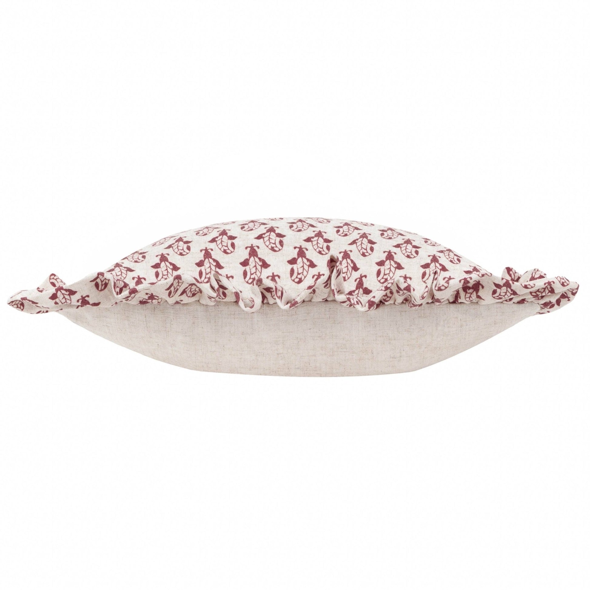 Lulah Block Printed Ruffle Cushion Linen/Red - MarramTrading.com