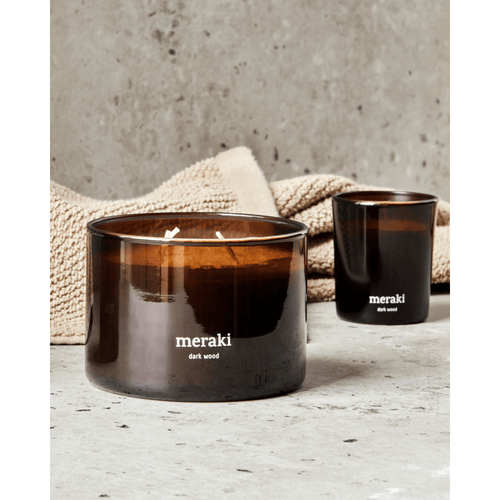 Meraki Dark Wood 3 Wick Candle - MarramTrading.com