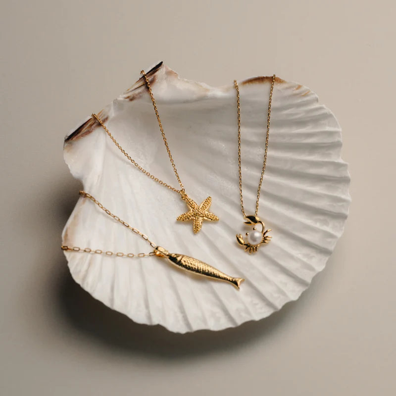 Textured Fish Charm Necklace