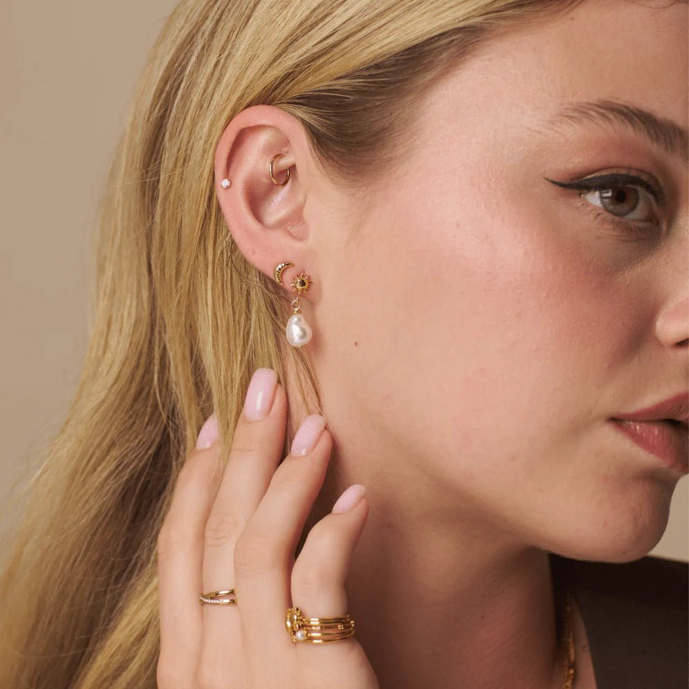 Mini Molten Sun & Pearl Drop Earrings - MarramTrading.com