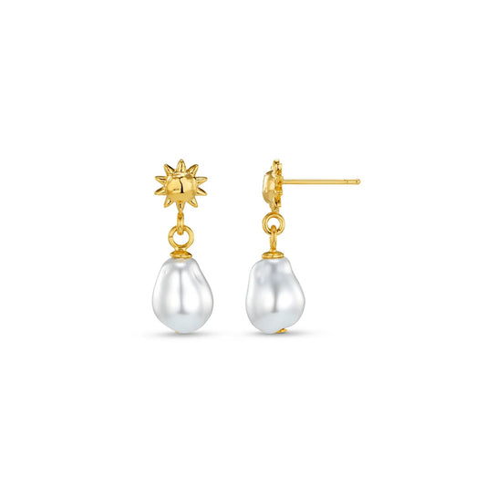 Mini Molten Sun & Pearl Drop Earrings - MarramTrading.com