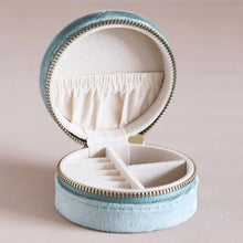 Load image into Gallery viewer, Mint Green Velvet Round Travel Jewellery Case
