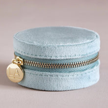 Load image into Gallery viewer, Mint Green Velvet Round Travel Jewellery Case
