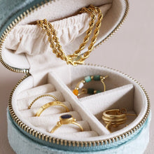 Load image into Gallery viewer, Mint Green Velvet Round Travel Jewellery Case

