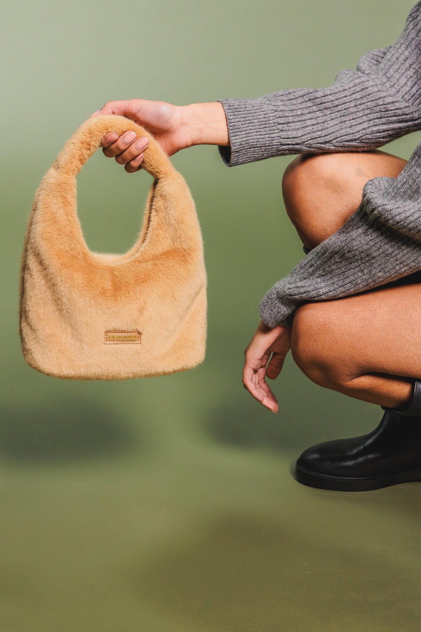 Faux Fur Scoop Grab Bag Tan