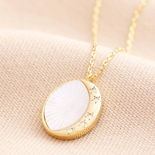 Mother of Pearl Moon Pendant Necklace in Gold - MarramTrading.com