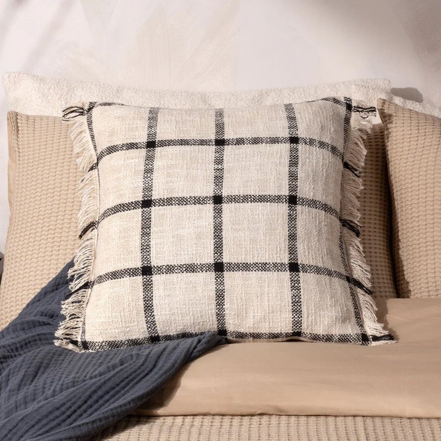 Natural cushion with fringe detail - MarramTrading.com