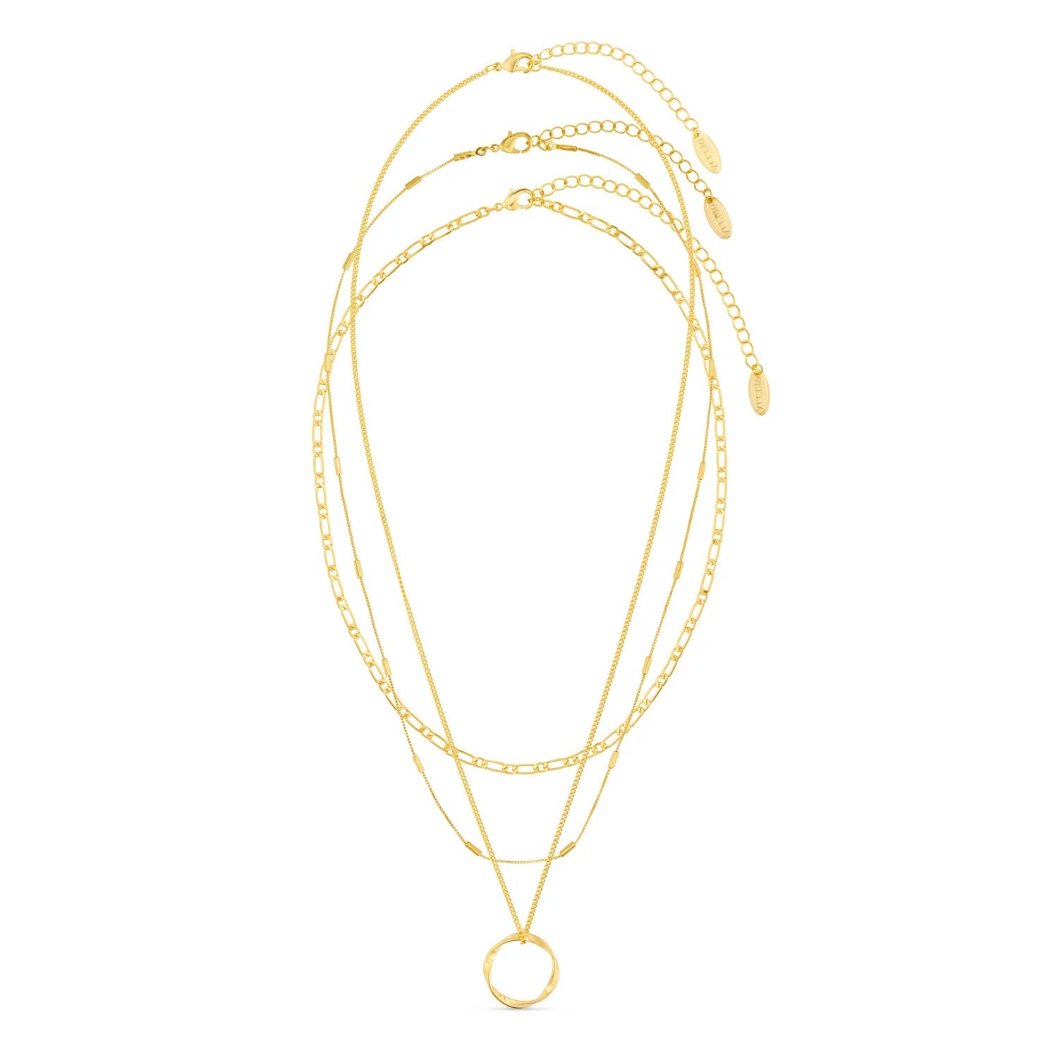 Open Circle Three Row Necklace - Gold - MarramTrading.com