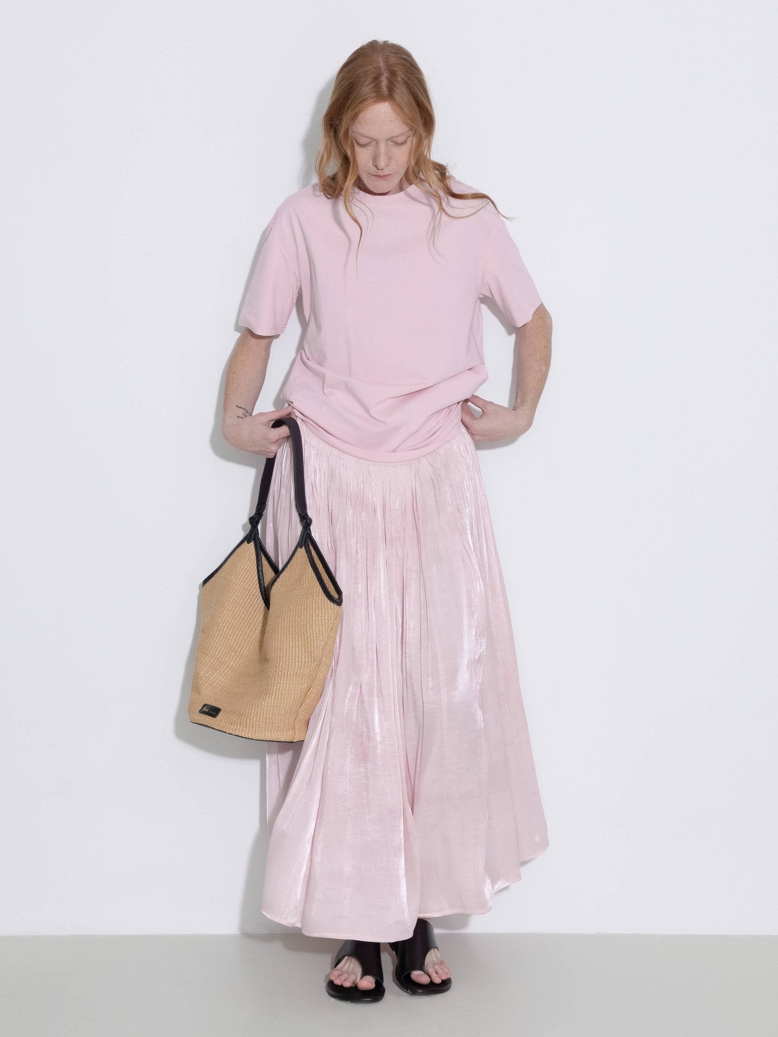 Oversized Round Neck Short Sleeve Pleated Dress - MarramTrading.com