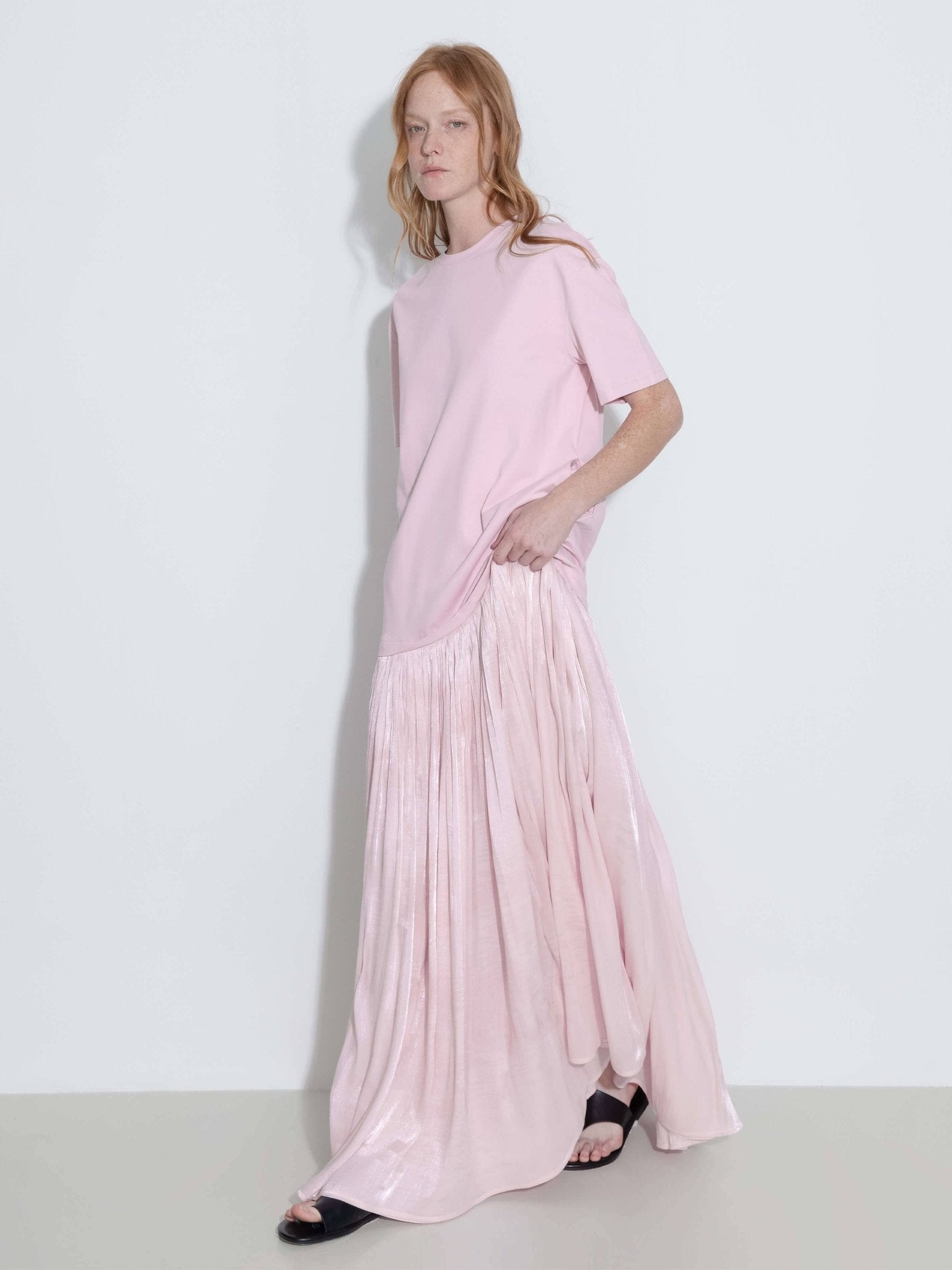 Oversized Round Neck Short Sleeve Pleated Dress - MarramTrading.com