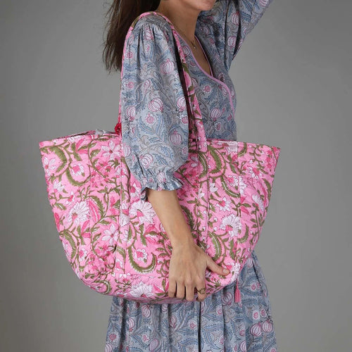 Pink Quilted Cotton Tote Bag - MarramTrading.com