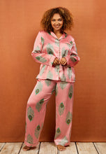 Load image into Gallery viewer, Womens Traditional Satin Pyjama Set, Warm Pink Peacock Feather
