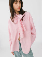 Load image into Gallery viewer, Pinstripe Long Sleeves Shirt with Tie Down Collar - MarramTrading.com
