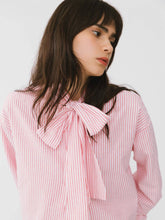 Load image into Gallery viewer, Pinstripe Long Sleeves Shirt with Tie Down Collar - MarramTrading.com
