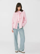 Load image into Gallery viewer, Pinstripe Long Sleeves Shirt with Tie Down Collar - MarramTrading.com

