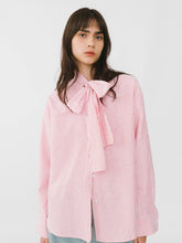 Load image into Gallery viewer, Pinstripe Long Sleeves Shirt with Tie Down Collar - MarramTrading.com
