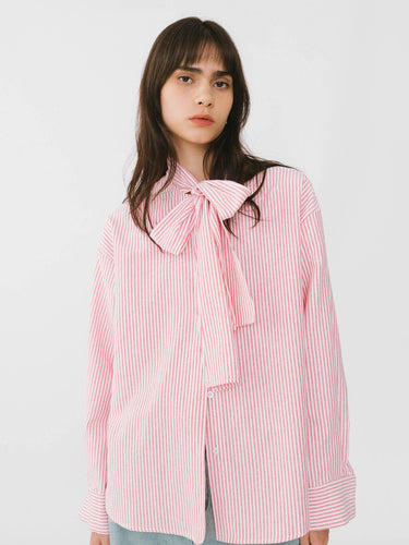 Pinstripe Long Sleeves Shirt with Tie Down Collar - MarramTrading.com