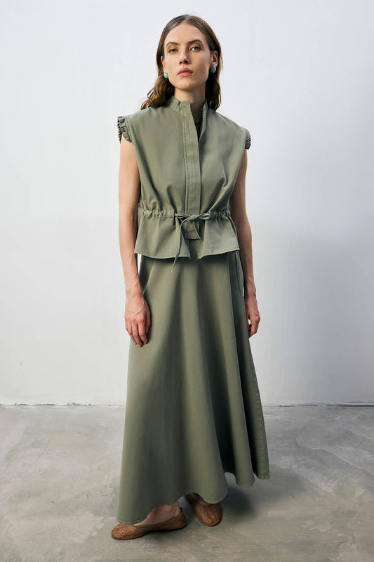 Pleated Shoulder Vest & A - Line Skirt Modest Set in Cotton - MarramTrading.com