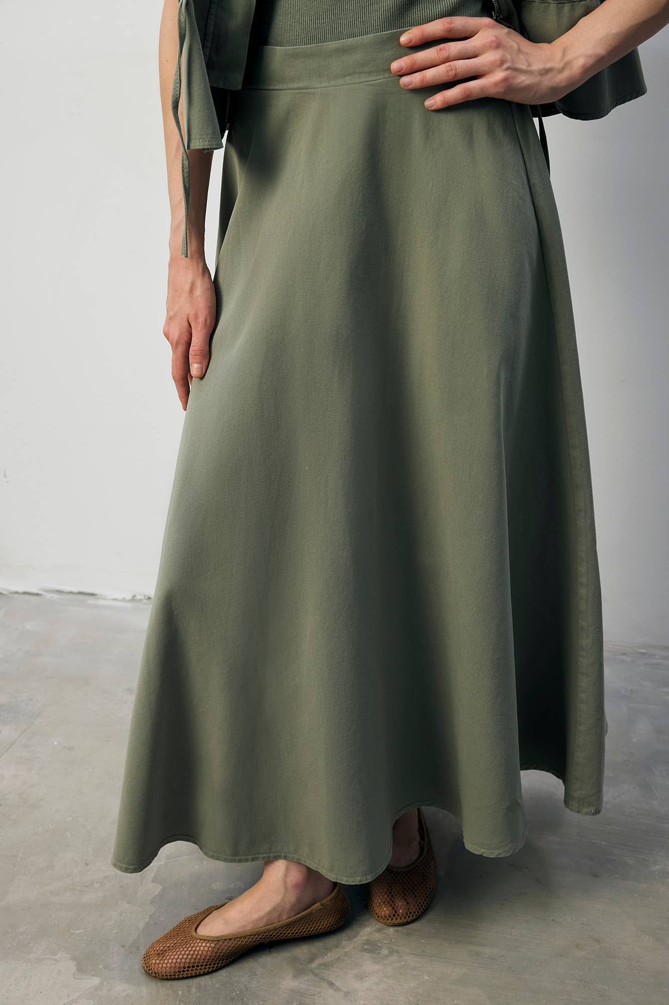 Pleated Shoulder Vest & A - Line Skirt Modest Set in Cotton - MarramTrading.com