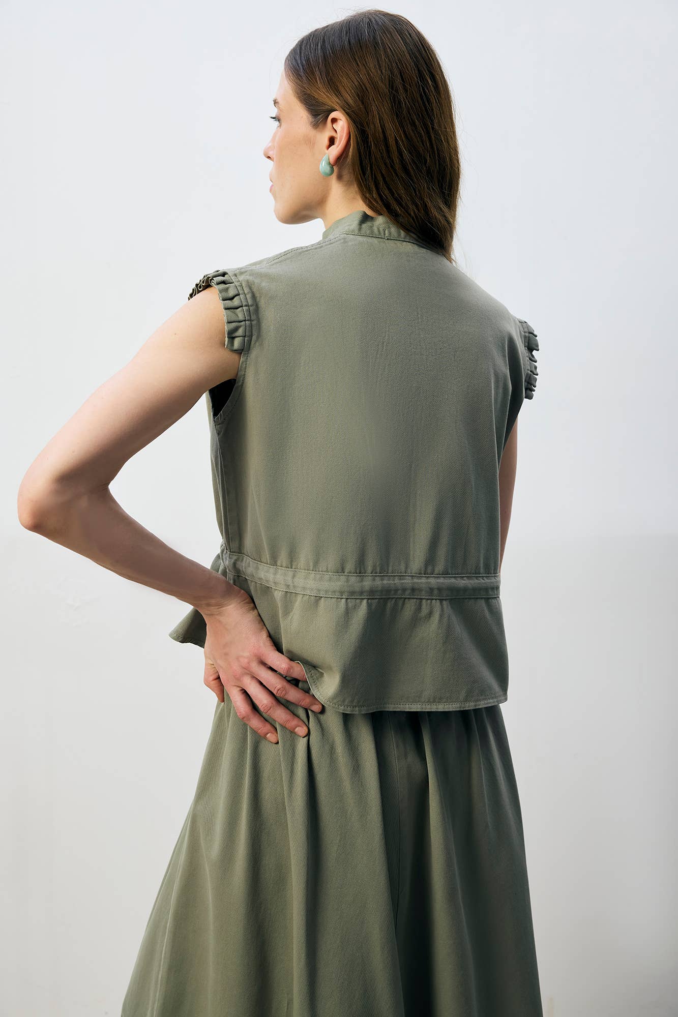 Pleated Shoulder Vest & A - Line Skirt Modest Set in Cotton - MarramTrading.com