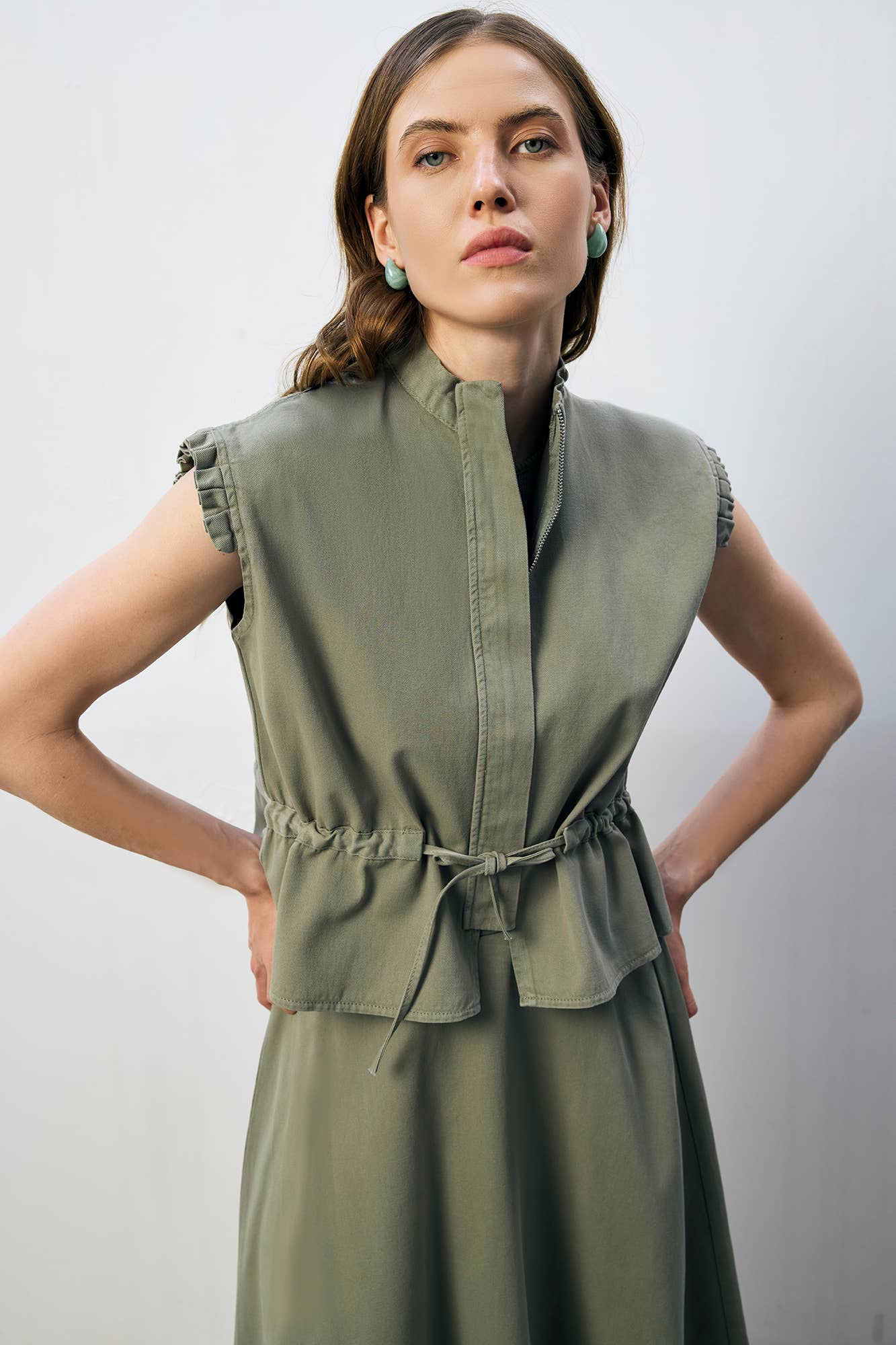 Pleated Shoulder Vest & A - Line Skirt Modest Set in Cotton - MarramTrading.com
