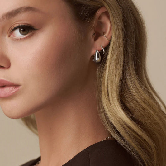 Polished Domed Taper Hoop Earrings Silver - MarramTrading.com