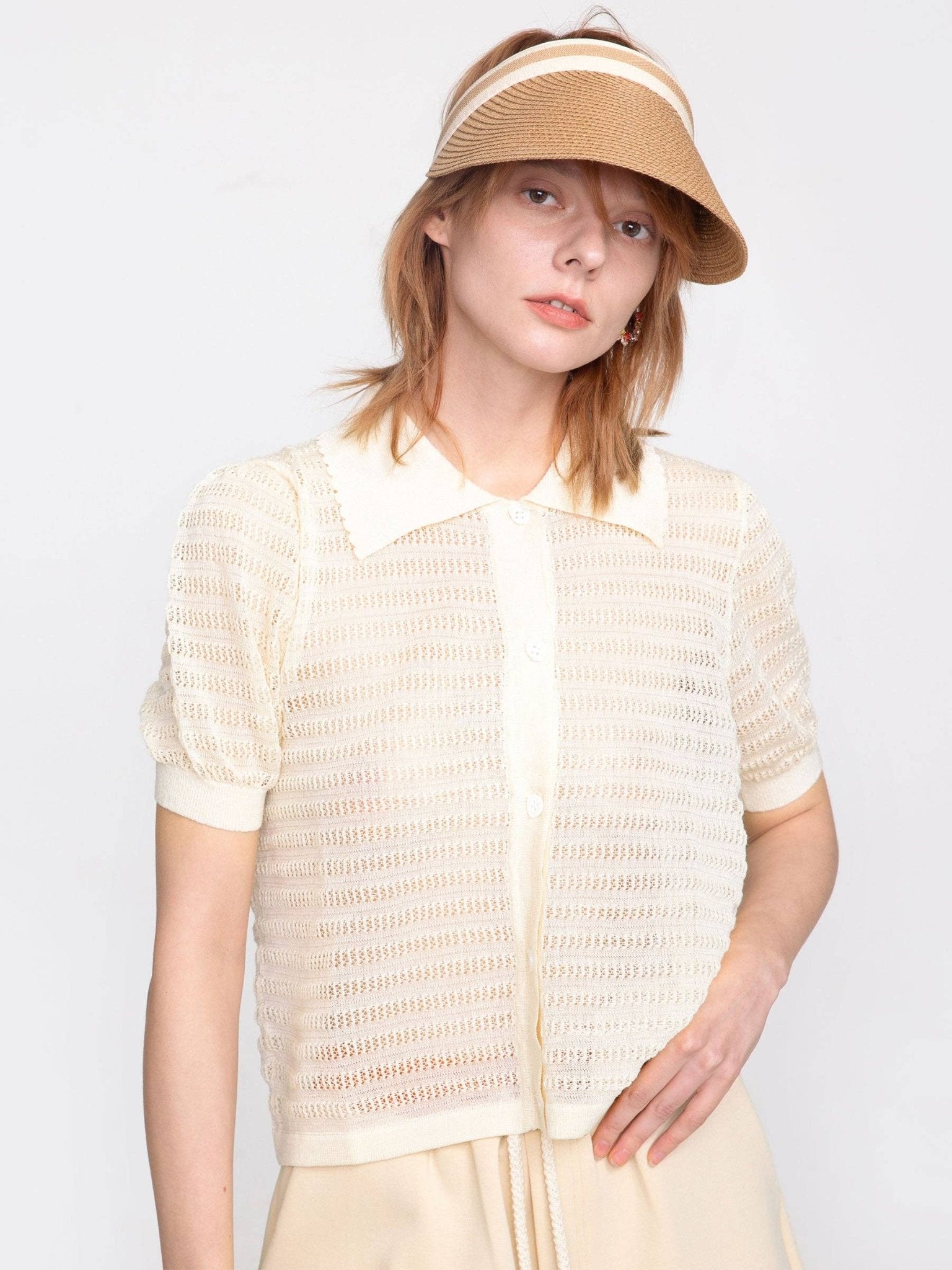 Polo Collar Short Sleeved Knit Cardigan - MarramTrading.com