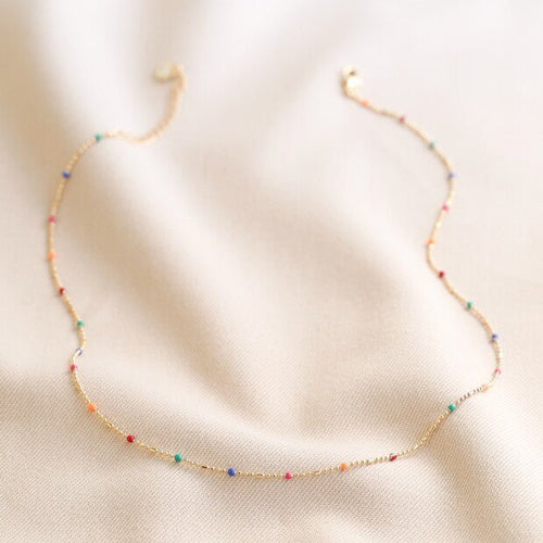 Rainbow Enamel Bead Chain Necklace in Gold - MarramTrading.com