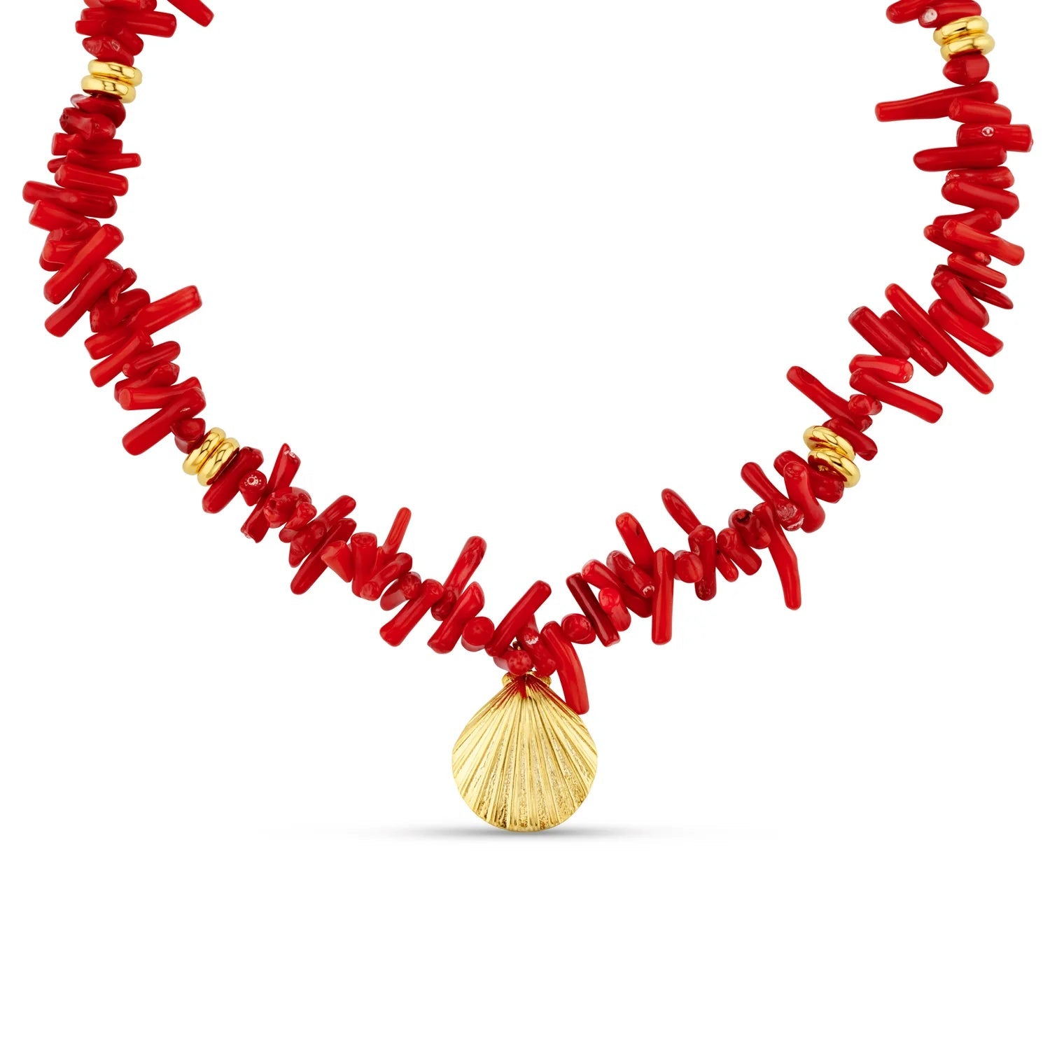 Red Coral Chip & Shell Necklace - MarramTrading.com