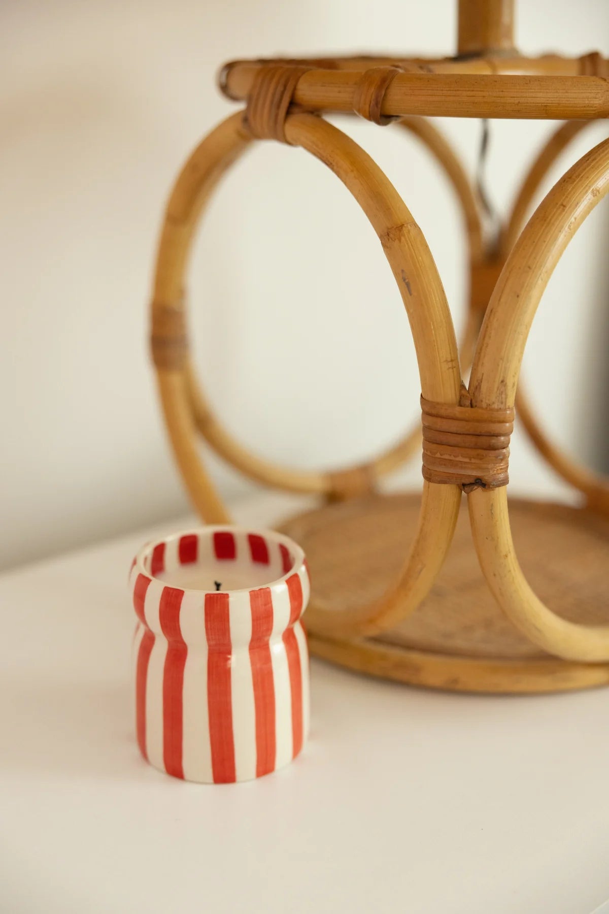 Red Stripped Ceramic Candle - Hibiscus Bay Boxed - MarramTrading.com