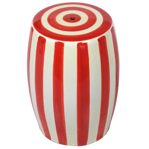 Red Stripped Ceramic Stool - MarramTrading.com