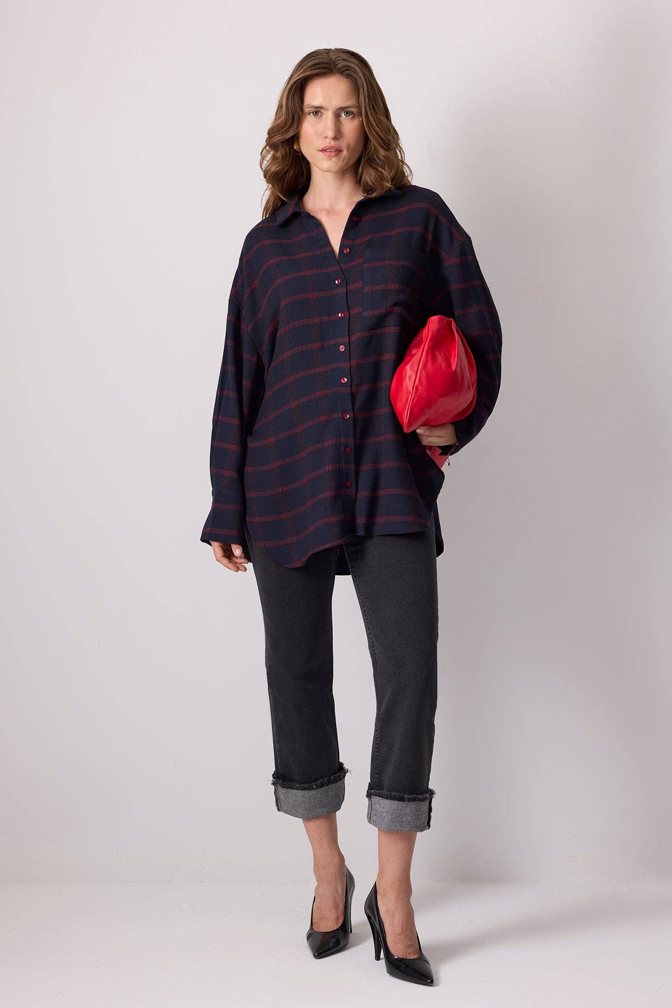 Relaxed Navy - Red Plaid Button - Up Shirt - Cotton Blend - MarramTrading.com