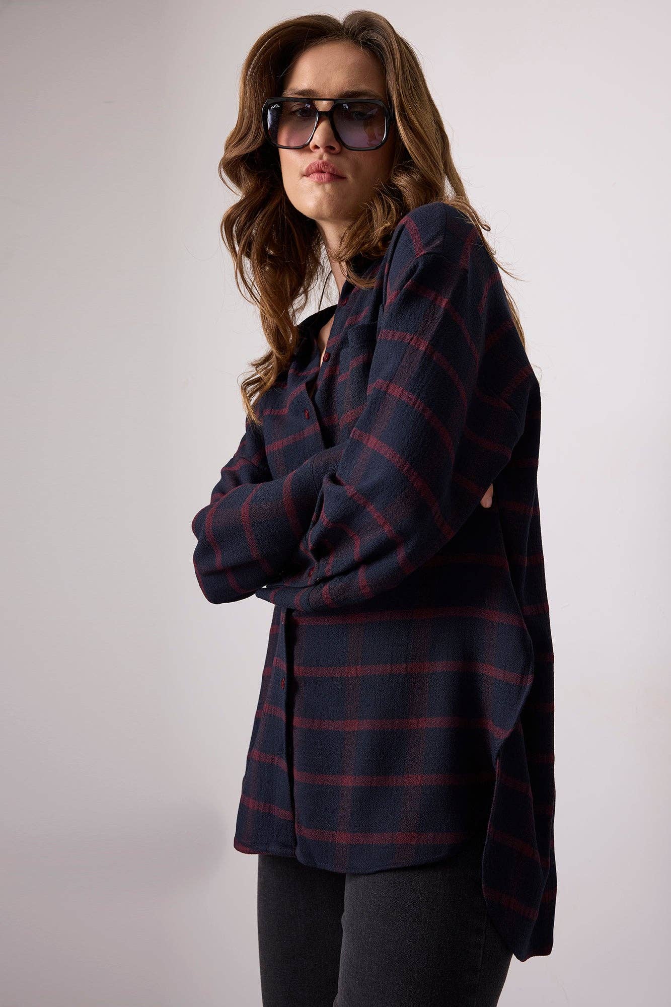 Relaxed Navy - Red Plaid Button - Up Shirt - Cotton Blend - MarramTrading.com