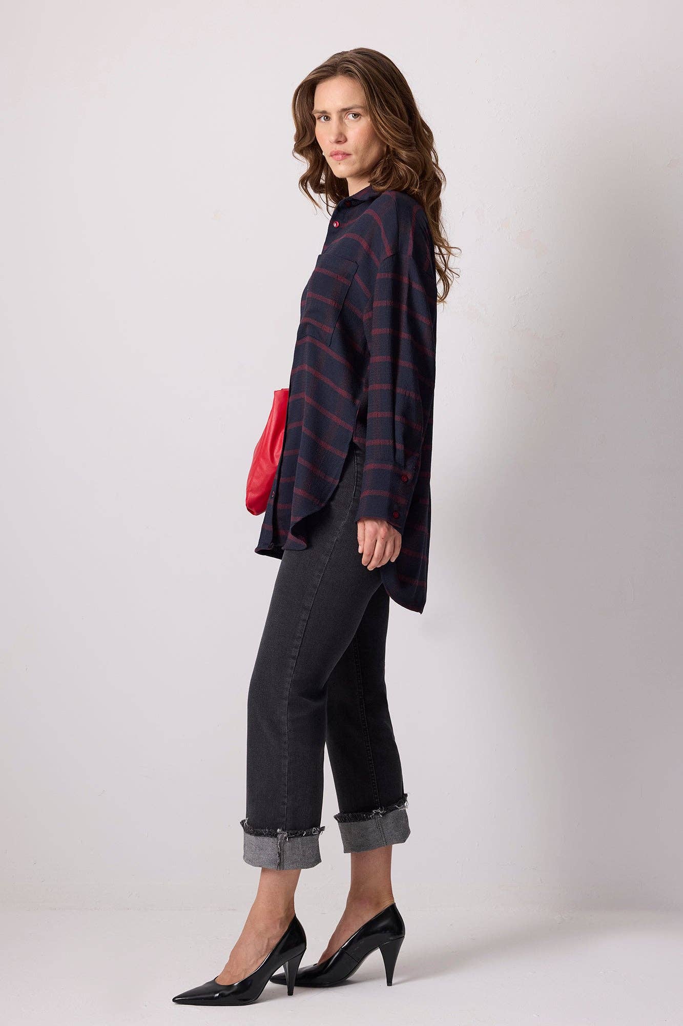 Relaxed Navy - Red Plaid Button - Up Shirt - Cotton Blend - MarramTrading.com