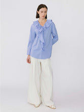 Load image into Gallery viewer, Ruffle Collar Striped Shirt - MarramTrading.com
