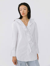 Load image into Gallery viewer, Ruffle Collar Striped Shirt - MarramTrading.com
