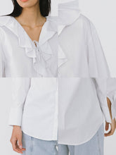 Load image into Gallery viewer, Ruffle Collar Striped Shirt - MarramTrading.com
