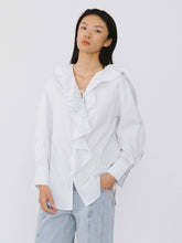 Load image into Gallery viewer, Ruffle Collar Striped Shirt - MarramTrading.com
